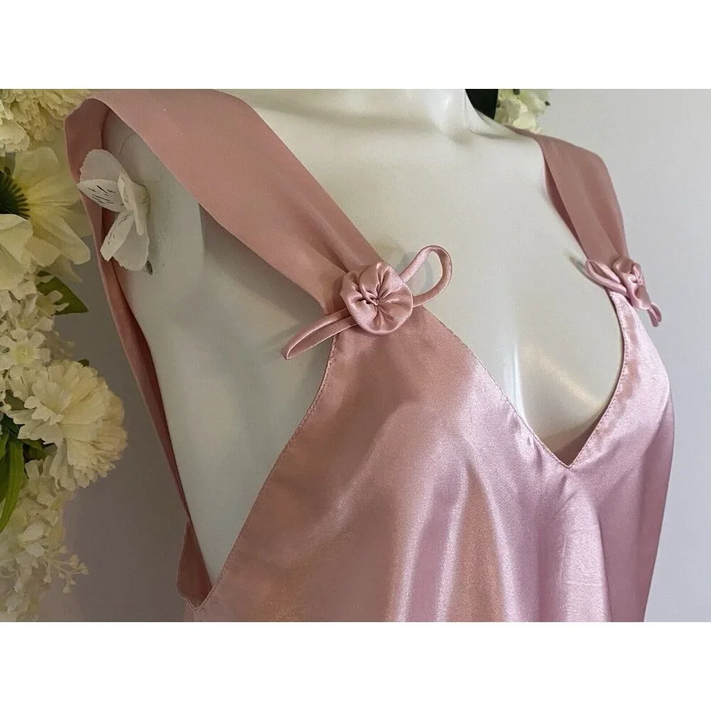 Vintage Val Mode Pink Lingerie Peignoir Sleep Gown Dress Ankle Length Size Large